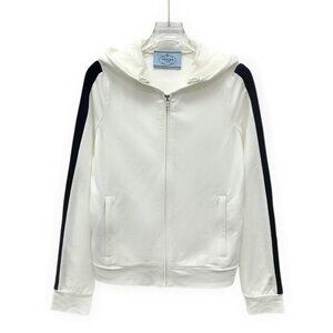 Prada White side-striped cotton hooded long-sleeve casual tracksuit